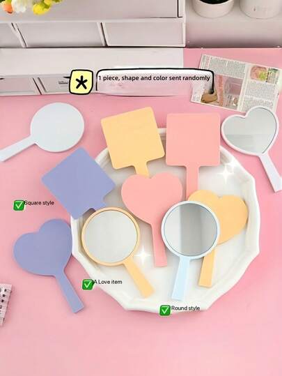 1pc Cute Chocolate Design Handheld Makeup Mirror - Portable, Battery-Free, Plastic Frame, Cartoon Theme, Polished Surface, Ideal For Students And Beauty On The Go