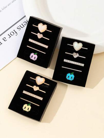 New Arrivals 5pcs Unisex Luxury Shiny Rhinestone Apple & Heart Decorative Ring For Apple Watch Band, Aesthetic Crystal Inlaid Metal Charms Smart Watch Silicone Strap Accessories, Cute Fruit & Love Jewelry Decor DIY Wristband Ornaments, 3 Colors Yellow/Purple/Blue