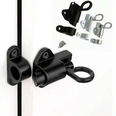 2套自动门锁弹簧门闩，自闭式门锁安全拉环弹簧门闩，门栓，滑动门栓锁带螺丝，适用于门、窗、室内门、花园门