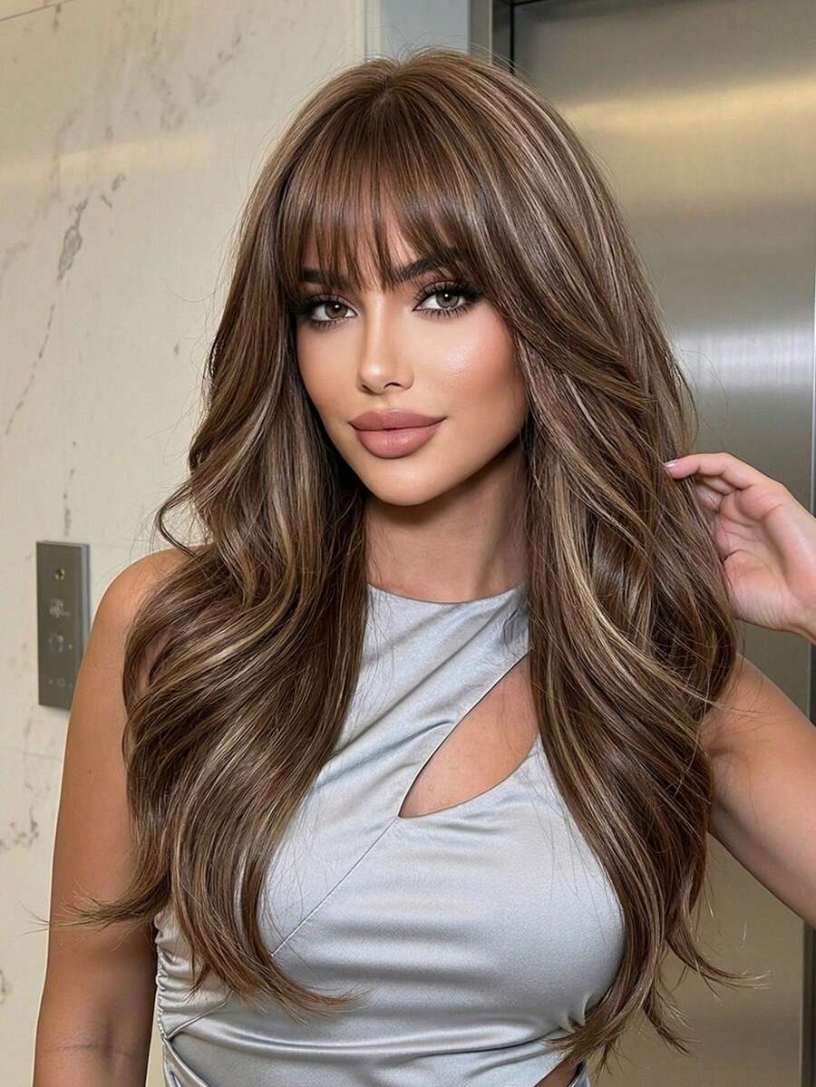 1Piece Brown Gold Type Synthetic Heat-Resistant Wig Brown Gold Long Straight Hair, Layered, Realistic And Natural, 18 Inches Long, Made Of Fiber, Suitable For Party Festival Cosplay Use Of Women's Wig