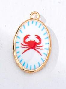 1pc Oval-Shaped DIY Jewelry Pendant, Suitable For Necklace, Bracelet, Earring Making - Gold Plated Enamel Ocean & Fruit Pendant, Jewelry Making Supplies - Summer Theme Jewelry Accessory - Multicolor - View 31