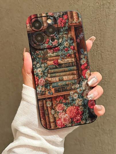 Fashionable Popular Personalized Vintage Book Stack Floral Rose Daisy Pattern Design Theme Luxury Shockproof Aesthetic Cute Phone Case With Lens Protrusion Protection Compatible With For IPhone 17/17Pro/17Pro Max, 16,15,14,13,12,11 Plus/Pro Max And Series,And Compatible With For Galaxy S/A Series Gift For Easter Day, Christmas Halloween Decoration/Gift For Birthday, Girlfriend, Boyfriend, Friend Or Yourself