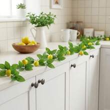 1/2pcs, Approx. 230cm Long Artificial Plastic Lemon Vine, Rustic Style, Yellow Lemons With Green Curved Leaves, Vein Texture, Realistic Fruit Details, Artificial Plant Garland, Suitable For Wall Decor, Wedding Decor, Party Decor, Balcony & Garden, Spring/Summer - Green - View 5