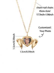 1pc Customized Angel Wings Photo Pendant Necklace, Elegant European And American High-End Gift Suitable For Women, Daily Wear And Holidays - Style 1 - View 3