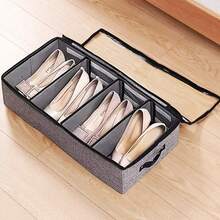 1pc 4-Grid Shoe Storage Box, Home Underbed Shoe Cabinet Dust-Proof Organizer - Light Grey - View 4