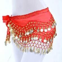 1pcs Sequin Tassel Waist Scarf Headscarf Triangle Scarf Shawl Modern Dance Costume Hip Hop Fashion Punk Sequin Tassel Triangle Scarf Belt, Suitable For Dance, Street Outing, Party, Easily Enhance Outfit Sophistication! - 杏色 - 查看 4