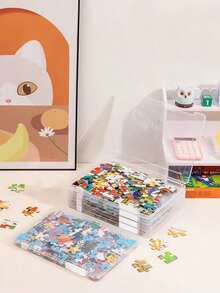 1/2/4pcs Plastic Transparent Puzzle Storage Box - Multifunctional Toy Storage Box For Blocks, Puzzles And Crafts, With Convenient Lid, Large Capacity, Waterproof, Double Buckle Closure, Stackable Storage, Suitable For Files, Magazines, Notebooks, Invoices, Test Papers Etc. - Space Saving, Suitable For Home And Office Use, Office Organization, Fashionable And Durable Plastic Material, Document Storage Box - Clear - View 5