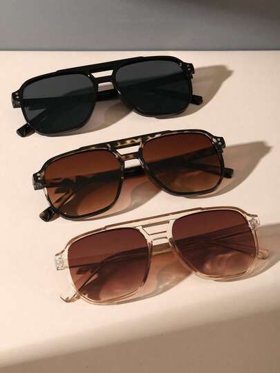 1pc/3pcs High-End Unique Double-Bridge Geometric Design Plastic Set, Suitable For Street Photography, Tropical Beach Vacation, Ideal Gift And Accessory For Summer Beach Vacation, Outdoor Activities And Travel