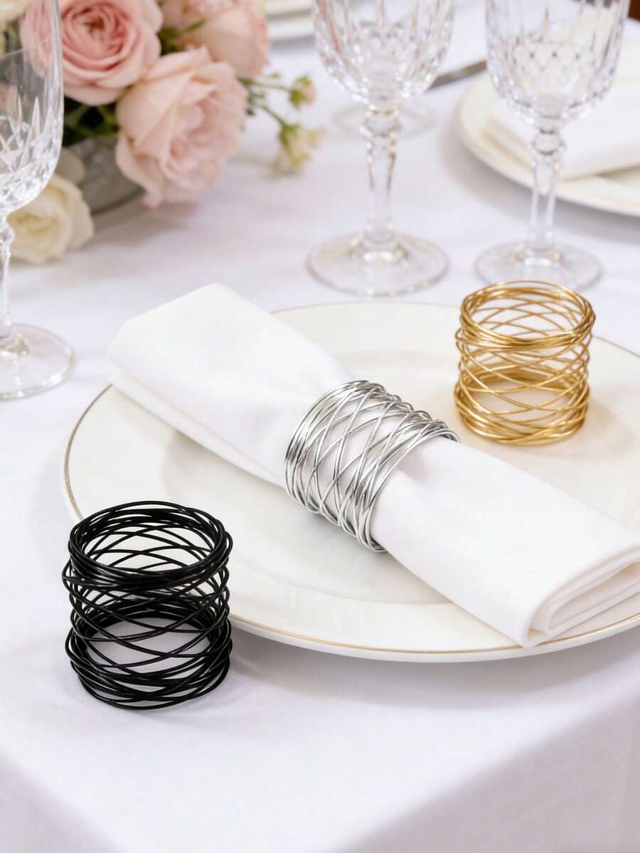 2/6pcs, Minimalist Iron Wire Napkin Rings, Suitable For Wedding Parties, Holiday Celebrations, Picnic Camping, Country Gatherings, Birthday Banquet Table Decor Napkin Rings, Minimalist Napkin Holders - Multicolor - View 1