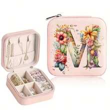 1pc Pink Rose Jewelry Box, Fashion Travel Jewelry Box, Rose Gold Letter, Personalized Gift Travel Jewelry Box, Birthday Gift, Christmas Gift, Gift For Girls - Pink - View 9