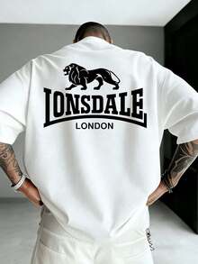 Men's 100% Cotton Double-Sided Print T-Shirt, LONSDALE London Lion Letter Print T-Shirt, 200g Premium Cotton Vintage Brand T-Shirt, Men's T-Shirts, Daily Wear Summer T-Shirts, Beach Essential, Festival Gifts, Perfect Gift, Street Hip-Hop Style For Men And Women - 白色 - 查看 3