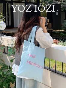 Back To School Season Korean & Japanese Niche Design Fashion Minimalist Large Capacity Casual Underarm Tote Bag, Handbag, Shoulder Bag, Student Tote Bag For Campus - Baby Blue - View 3
