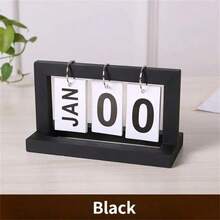 Wooden Perpetual Calendar Flip Month Date Display Desktop Schedule Daily Planner Office Home Decor Photo Props - black - View 1