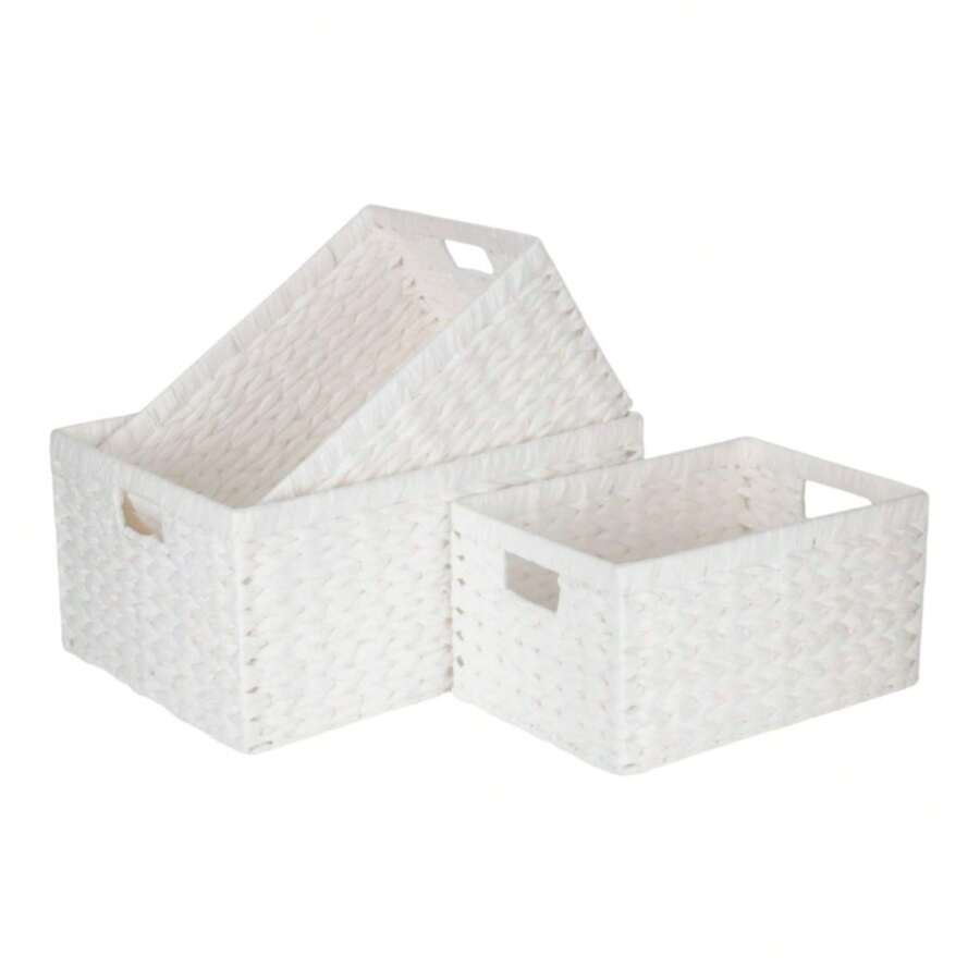 Red Hamper Unlined Woven White Twisted Paper Storage Basket - Transparent Black Model - View 1