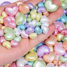 20/50pcs 10/16mm Acrylic Macaron Color Heart Shaped Spacer Beads, Unique Crinkle Leather Design, Suitable For Jewelry Making Bracelets Necklaces Earrings DIY Beads, Pen Chain Belt Handicrafts - Random Color - View 3