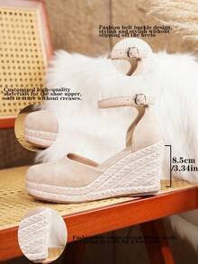 Women's Comfortable Non-Slip Buckle Round Toe Platform Wedge Shoes, Spring/Summer - Apricot - View 9