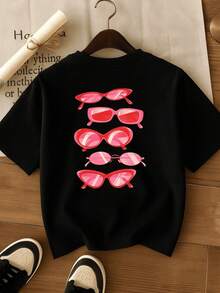 Camiseta Brasileira Floral Oversized Tshirt Gola Redonda Verão Moda Praia - Óculos - Preto - Visão 3
