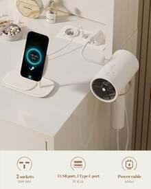 Devoko Large Dressing Table With Adjustable LED Lights + Mirror, 7 Drawers + 4 Open Shelves, Hair Dryer Holder & Multi-Port Charging, White - White - View 8
