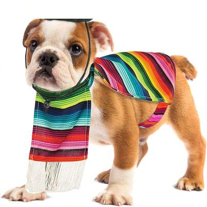 Trang phục Serape Mexico cho chó - Áo choàng và mũ Sombrero ngày 5 tháng 5 cho thú cưng - Nhiều màu sắc dành cho các giống chó nhỏ
