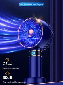 1 pièce Ventilateur portable unisexe, couleur électroplaquée à la mode, avec support, autonomie de 13 heures, ventilateur turbo silencieux, portée de 8 m, 5 vitesses de vent, portable pour l'été, les voyages, la plage, les sports, le bureau, l'école, les fêtes de piscine et l'usage quotidien - Multicolore - Voir 9