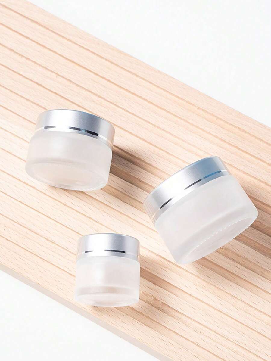 1pc Frosted Glass Cosmetic Jar, Suitable For Storing Liquid Foundation, Face Cream, Eye Shadow, Lip Balm And Other Cosmetics - Silver - View 1