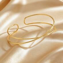 1 pieza Brazalete cruzado metálico minimalista, diseño de línea suave brazalete unisex para el brazo superior, accesorio de cadena corporal de verano, regalo para la novia - Dorado - View 4