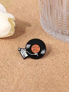 1 chiếc ghim cài áo chữ cái phong cách đường phố giản dị bằng hợp kim kẽm, ghim cài áo từ tính bằng nhựa vinyl đen dùng được cả bốn mùa, ghim cài ve áo hình tròn hình học màu đen họa tiết âm nhạc - băng vinyl - Xem 5