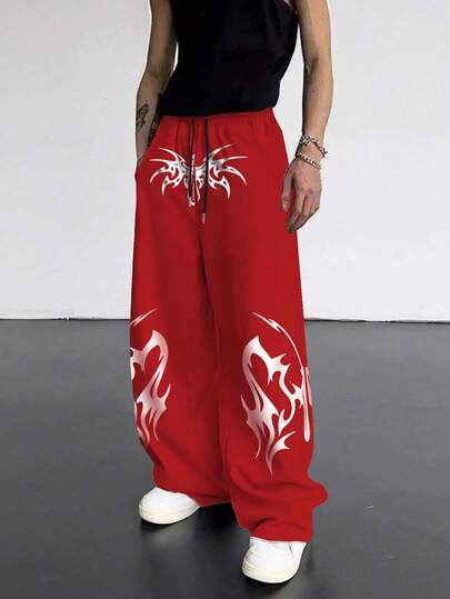 Quần thể thao ống đứng in họa tiết hoa bướm, dáng rộng, unisex, phong cách đường phố thường ngày, thoải mái, phù hợp cho mọi mùa.