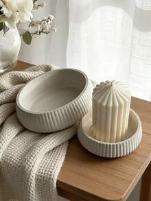 Khuôn silicon làm bát đựng đồ kẻ sọc (1/2 cái), khuôn thạch cao làm cốc nến đơn giản sáng tạo tự làm, khuôn nhựa epoxy trang trí nhà cửa/quà tặng, khuôn đúc thủ công, khuôn thạch cao trang trí chậu hoa nghệ thuật. - Khuôn silicon làm bát đựng đồ có sọc - Xem 5