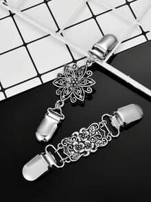 2 件装复古毛衣衬衫连衣裙束腰夹，适用于女士女孩披肩腰部开衫服装夹 - 銀色 - 查看 1