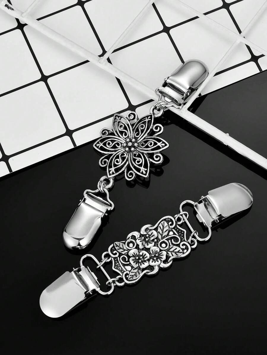 2 件装复古毛衣衬衫连衣裙束腰夹，适用于女士女孩披肩腰部开衫服装夹 - 銀色 - 查看 1