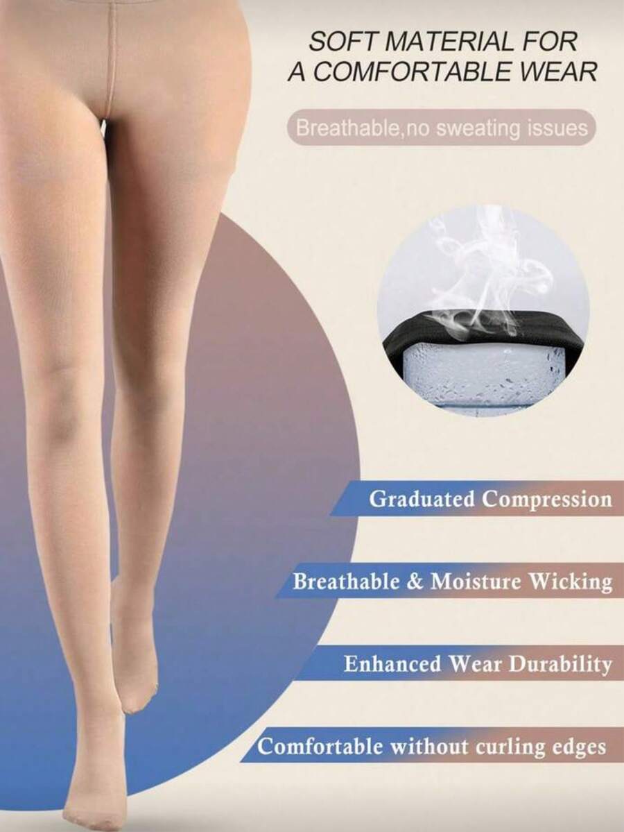 女士20-30mmHg中度压力连裤袜，透气柔软，高腰性感紧身裤，舒适 - 彩色 - 查看 1