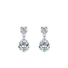 1对时尚925纯银水滴形耳环，镶嵌闪亮锆石，适合女性婚礼派对佩戴 - 銀色 - 查看 8