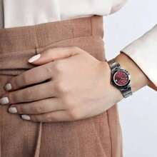 Reloj de cuarzo para mujer Casio con esfera roja, resistente al agua 30M con correa de acero inoxidable - Unitalla - Ver 3