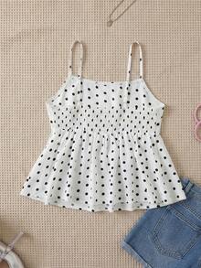 Áo tank top hai dây chấm bi màu xanh hải quân cho bé gái tuổi teen, áo crop top peplum dễ thương, áo mùa hè thoải mái để mặc hàng ngày (YY1147) - trắng - Xem 2