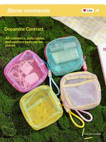 Dopamine Tofu Bag, Mini Mesh Portable Travel Wash & Makeup Storage Bag, Durable Large-Capacity Grid Bag1pcs - Multicolor - View 2