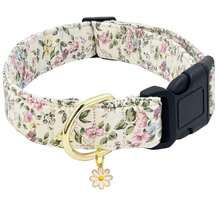 Soft & Comfortable Floral Print Pet Dog Collar With Flower Pendant, Adjustable & Washable Cute Dog Necklace - Màu Hồng baby - Xem 1