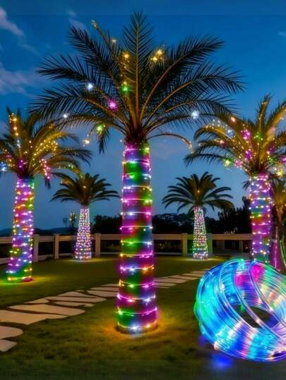 太阳能LED仙女灯串，8种模式，防水PVC管太阳能围栏灯，柔性灯管方便DIY装饰，无需额外布线，节能便捷，丰富的色彩营造温馨欢乐的氛围，适用于庭院、花园、草坪、露台、派对、圣诞节、婚礼装饰、圣诞树、小径等，增添梦幻氛围，为您的户外场景带来便利和美感。