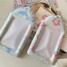 Aesthetic Summer Rainbow Dolphin Hibiscus Frosted Glitter 3-Inch Photo Card Holder Kpop - Color - View 3