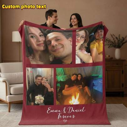 1pc Custom Flannel Photo Blanket For Bed, Multipurpose Living Room Sofa Outdoor Beach Camping Pet, Personalized Family/Pet/Couple Photo Printed Bedding Blanket, Personalized Christmas Gifts Ideal Gifts For Boyfriend, Ideal Gifts For Girlfriend, Ideal Gifts For Friends Friends, Girlfriend, Boyfriend For Birthdays, For Anniversaries Sofa, Bed, Car, Tea Room, Bedroom, Living Room, Breathable