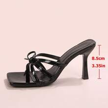 Giày sandal cao gót mũi nhọn tối giản Niche, thiết kế nơ vuông, thanh lịch, đa năng, thoải mái, hở mũi. - màu đen - Xem 9