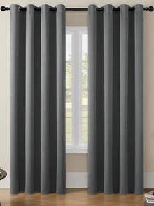 1pc/2pcs Solid Color Polyester Blackout Thermal Insulated Curtains, Suitable For Kitchen, Dining Room, Living Room, Bedroom, Study, Colors: Black, Dark Gray - Dark Grey - View 10