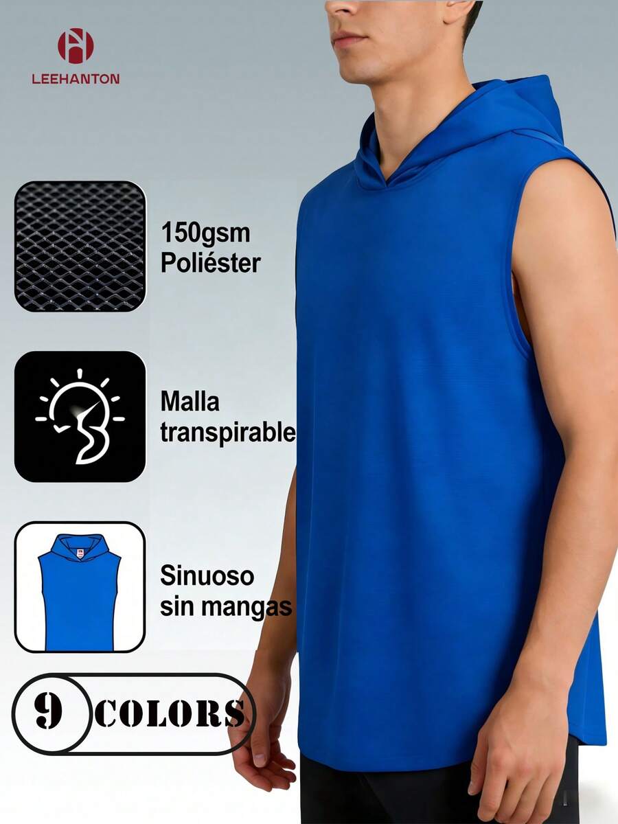Camiseta Sin Mangas con Capucha para Hombre, Malla Micro Poliéster 150gsm, Transpirable, 9 Colores