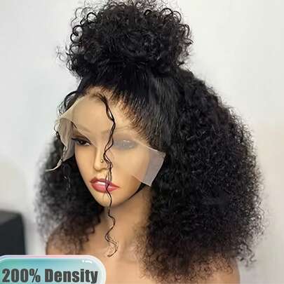 [Tóc giả làm từ tóc thật, mật độ 200%] Tóc giả ngắn kiểu Bob xoăn Jerry, ren trước trong suốt 13x4, tóc giả xoăn Jerry dành cho nữ, tóc giả ren trước kiểu sóng xoăn, màu tự nhiên, tóc giả đã cắt sẵn, đã tỉa sẵn với tóc con, tóc giả ren trước trong suốt dành cho nữ, sử dụng hàng ngày và các sự kiện quan trọng, tóc giả sóng nước, tóc giả Bob xoăn đen tự nhiên cho hàng ngày và các sự kiện đặc biệt, phụ kiện tóc sự kiện, kiểu tóc đi nghỉ mát, đội vào là xong, tóc xoăn tít làm từ tóc thật dành cho nữ.