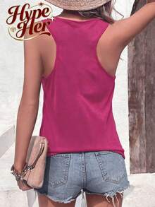HypeHer New Summer 2026 Women's Versatile Commuter Pure Color Round-Neck Tank Undershirt Streetwear Slim Fit Camisole Tank Top, Spring/Summer, Summer Outfits For Women. - Màu Hồng Tươi - Xem 4