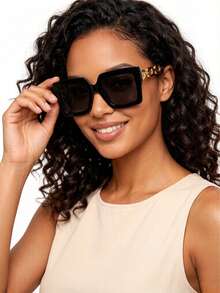 Square Large Frame Cute Daily Fashion Eyeglasses, Unisex Y2K Retro Glasses, Black Glasses Suitable For Summer Sun Protection, Beach Vacation, Outdoor Sports, Parties, Driving, Fishing, Cycling, Shopping And Photography Accessories - Multicolor - View 4