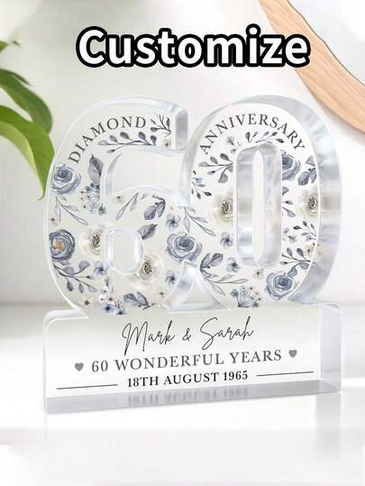 1 khung ảnh acrylic cá nhân hóa kỷ niệm 60/30 năm, vật trang trí để bàn, khung acrylic, thích hợp trang trí nhà cửa và văn phòng, quà tặng kỷ niệm 60 năm hoặc đồ dùng tiệc tùng, trưng bày ảnh cá nhân, trang trí văn phòng.