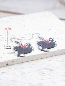 1 Pair 2D Flat Heart & Archer Cat Acrylic Pendant Earrings, Elegant Minimalist Style Jewelry Earrings For Women, Suitable For Daily Wear And Vacation - Black - View 8