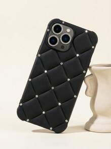 奢华亮片绗缝带闪亮肩带手机壳，适用于 17 15 Pro Max 13 14 12 11 16 - 黑色 - 查看 2