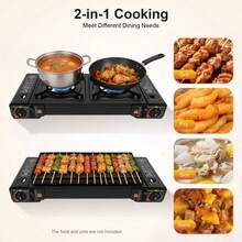 Portable Camping Stove 2 Burner Outdoor Gas Stove With Non Stick Griddle For Camping Picnic Patio - 1 - View 5